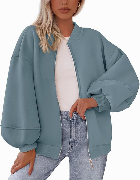 Damen Oversized Bomberjacke mit Reißverschluss und elastischen Bündchen Stalluxe