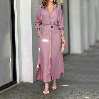 Damen Maxikleid mit schickem V-Ausschnitt und seitlichem Schlitz Stalluxe
