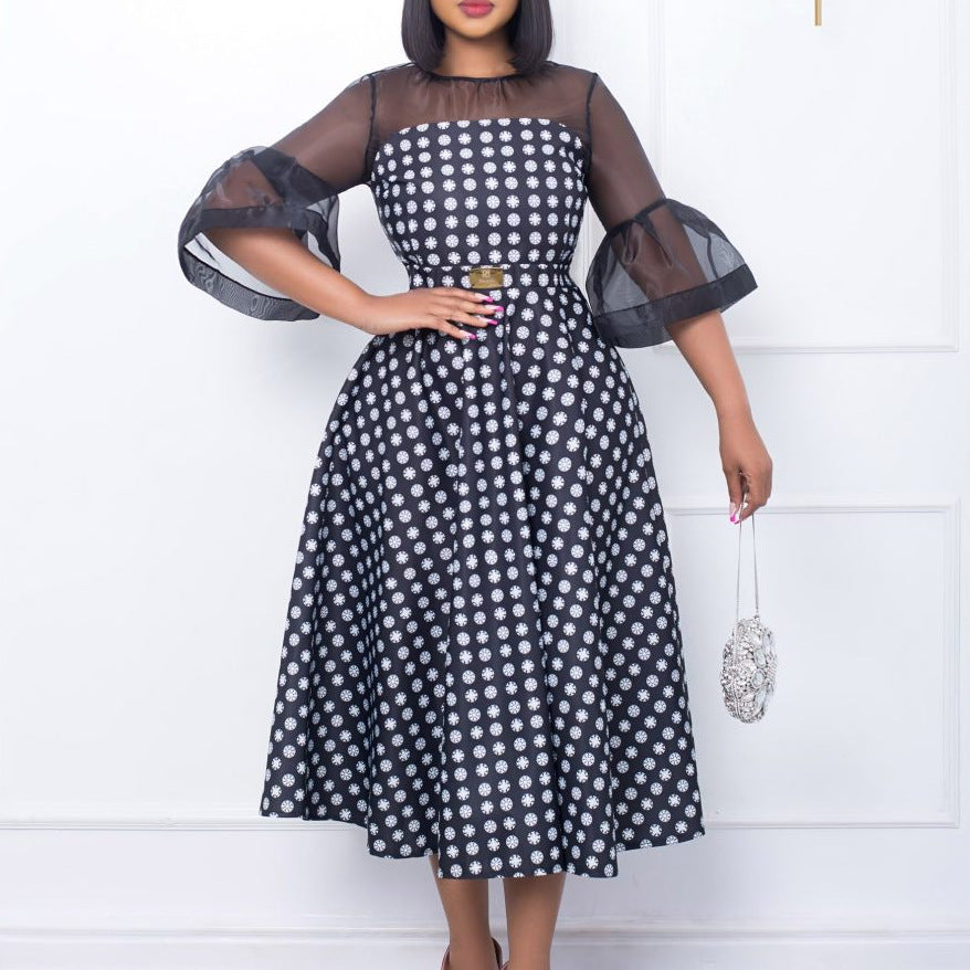 Damen Blumenkleid mit transparenten Ärmeln Stalluxe
