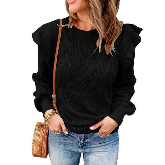 Damen Oversized Strickpullover mit Rüsche Stalluxe