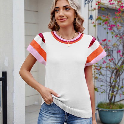 Damen Stricktop mit bunten Volantärmeln und modernem Farbverlauf Stalluxe