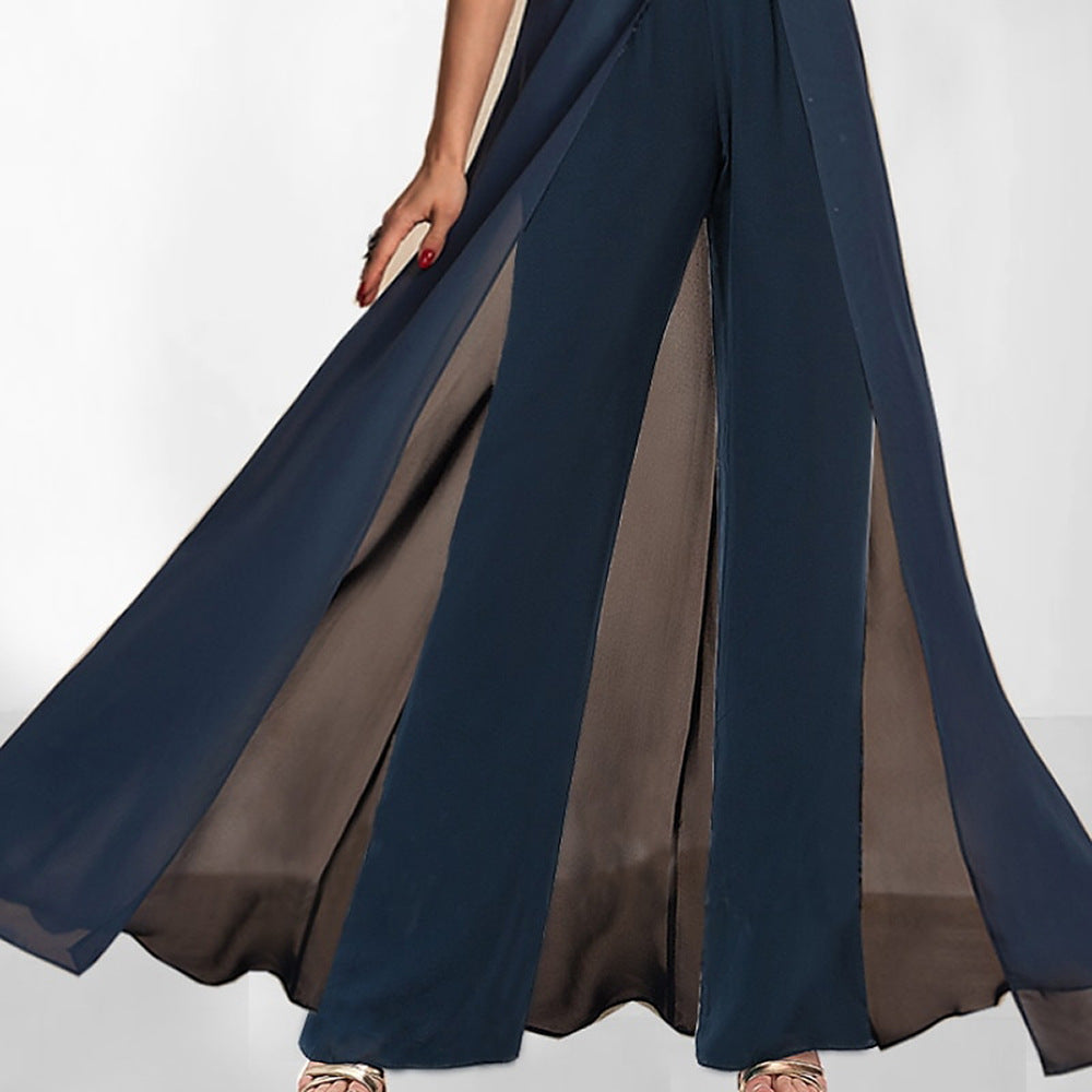 Damen Chiffon Jumpsuit mit voluminösen Ärmeln und eleganter Wickeloptik Stalluxe