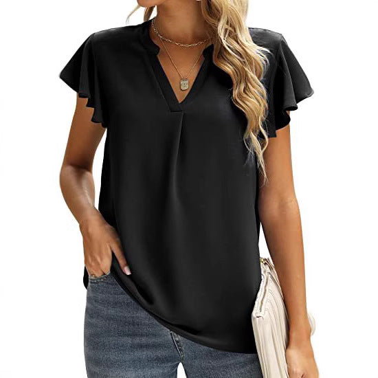 Damen Bluse mit Rüschendetails und V-Ausschnitt Stalluxe