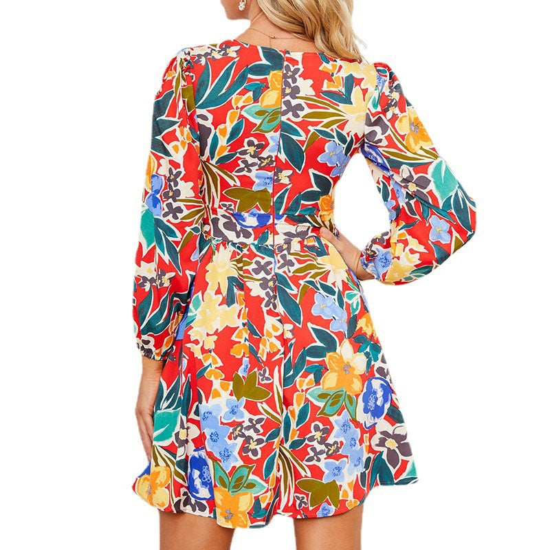 Damen Minikleid mit schmalem V-Ausschnitt und langen Puffärmeln Stalluxe