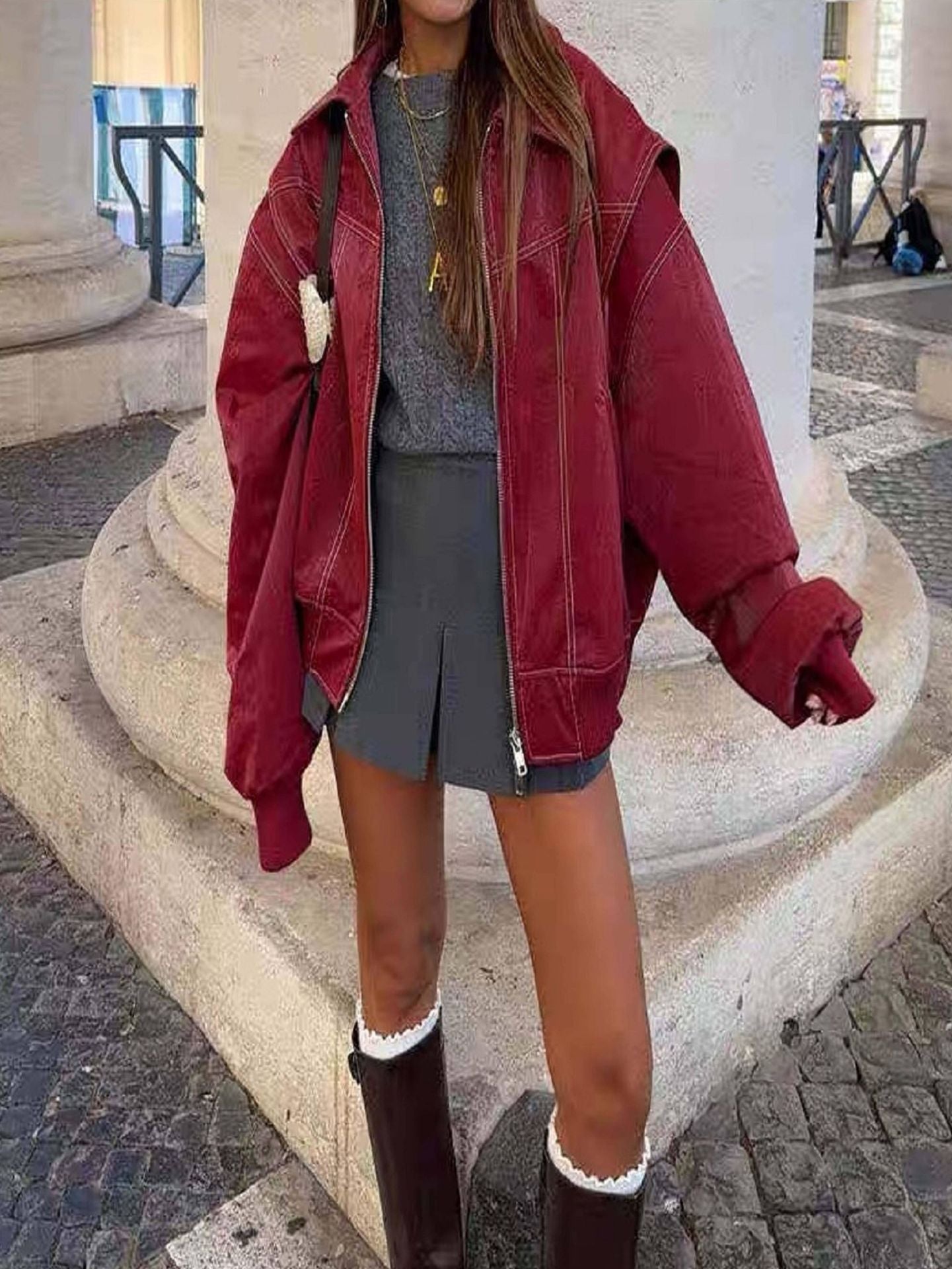 Damen Oversized Jacke im Jeanslook mit strukturierter Oberfläche und verstecktem Reißverschluss Stalluxe