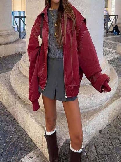 Damen Oversized Jacke im Jeanslook mit strukturierter Oberfläche und verstecktem Reißverschluss Stalluxe