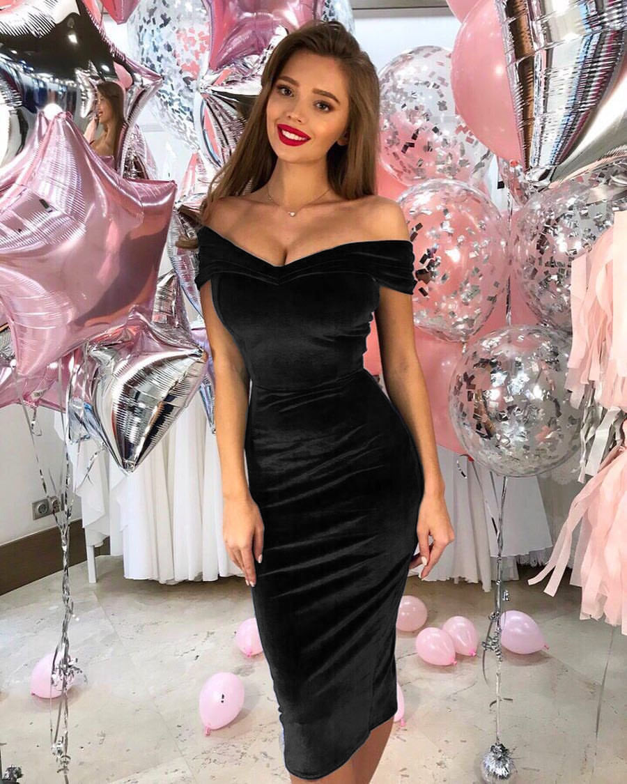Damen figurbetontes Samtkleid mit schulterfreier Gestaltung und elegantem Sitz Stalluxe