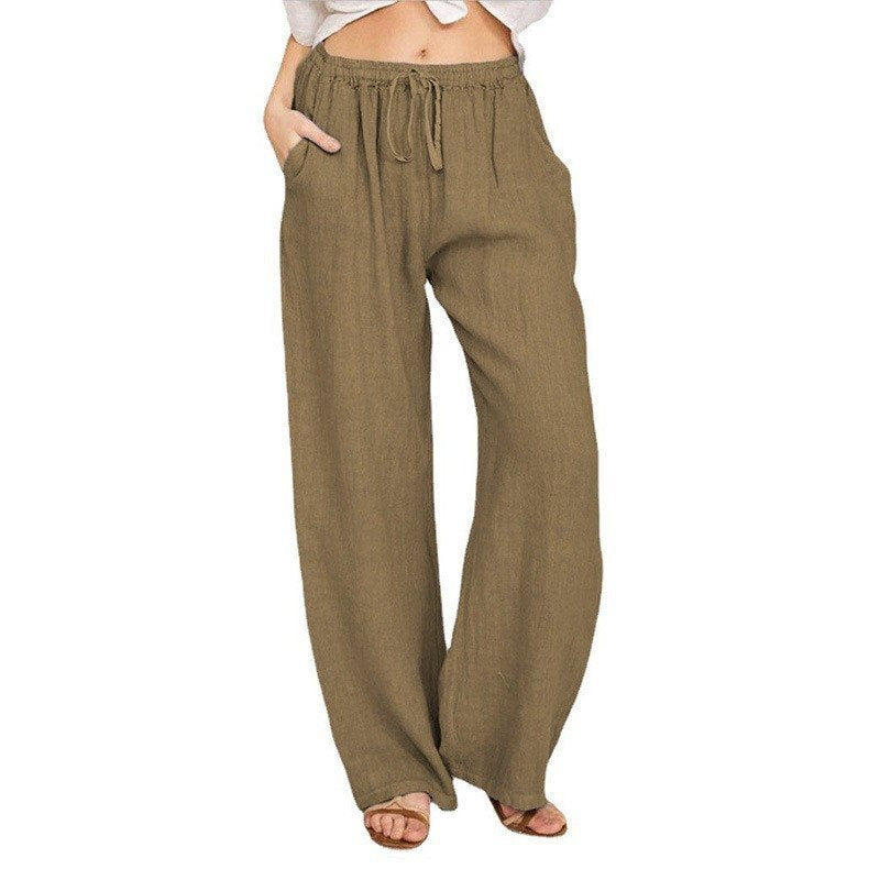 Damen Bequeme und luftige Leinenhose mit elastischem Bund und Seitentaschen Stalluxe