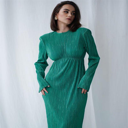 Damen elegantes Maxikleid mit raffinierten Ärmeln und feinem Rippdesign Stalluxe