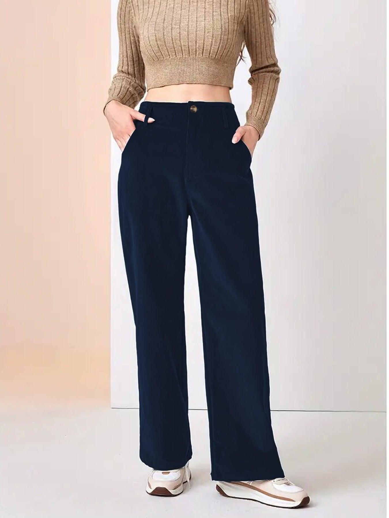 Damen Weit geschnittene Stoffhose mit eleganten Taschen Stalluxe