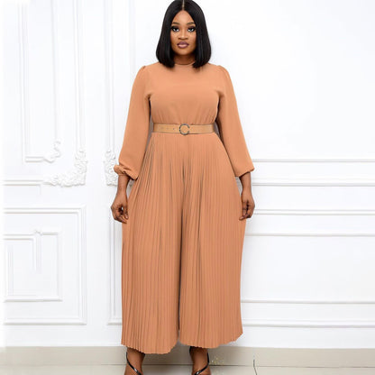 Damen Plissee Jumpsuit mit elegantem Gürtel und schwingenden Ärmeln Stalluxe