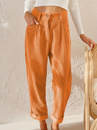 Damen Bequeme und elegante Hochtaillierte Hose mit feinem Rippmuster Stalluxe