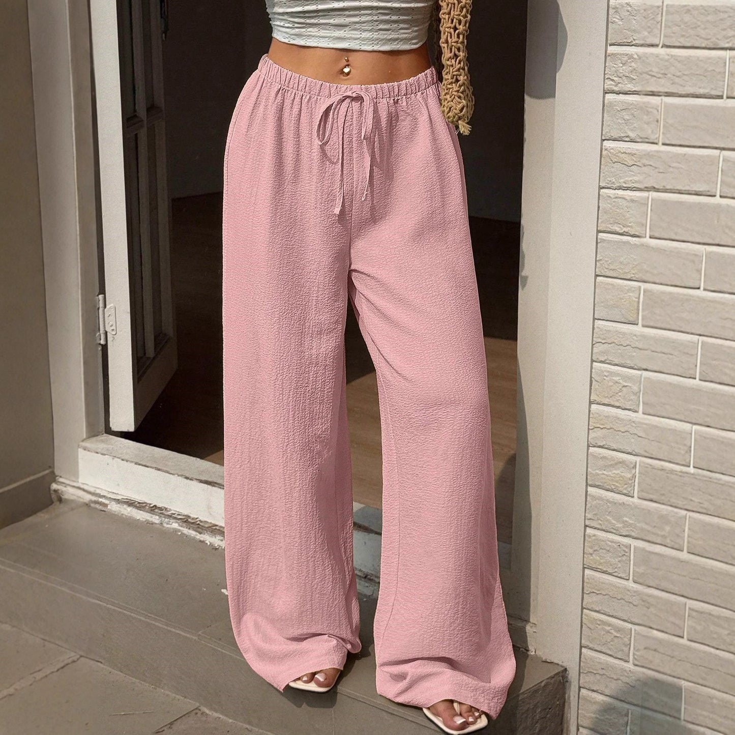 Damen weite Palazzo-Hose aus leichtem und atmungsaktivem Material mit elastischem Bund Stalluxe