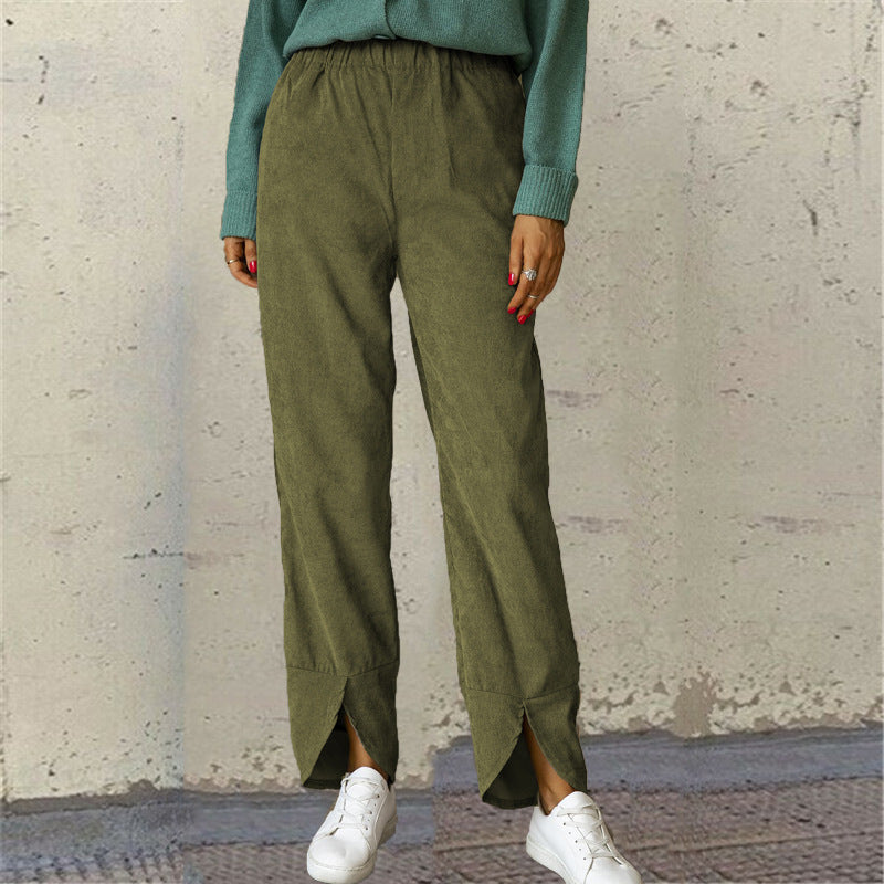 Damen Weite Freizeit-Hose mit elastischem Bund und modischen Schlitzen Stalluxe