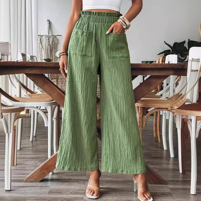 Damen Weite Plissee-Hose mit elastischem Bund und großzügigen Taschen Stalluxe