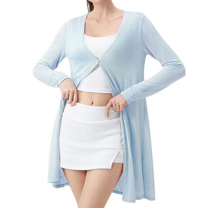 Damen Langer Cardigan mit knöpfbarem Verschluss und leicht transparenter Struktur Stalluxe