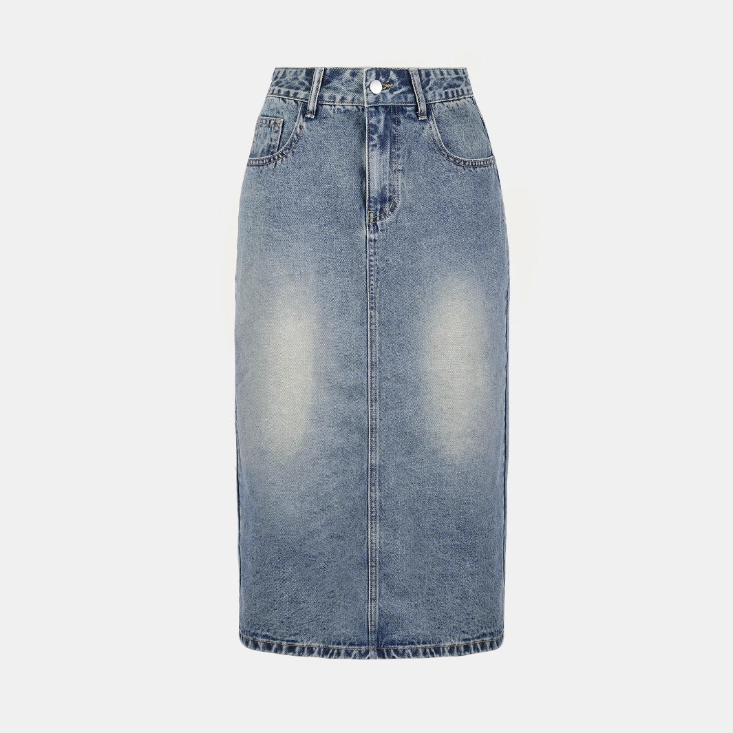 Damen Denim-Midirock mit eleganter A-Linien-Form und hohem Bund Stalluxe