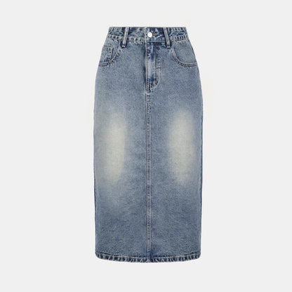 Damen Denim-Midirock mit eleganter A-Linien-Form und hohem Bund Stalluxe