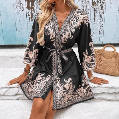 Damen Elegantes Boho-Kleid mit verspieltem Muster und Rüschendetails Stalluxe