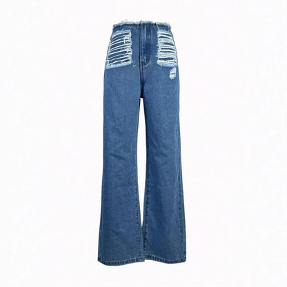 Damen Exklusive High-Waist Jeans mit Distressed-Details und weitem Bein Stalluxe