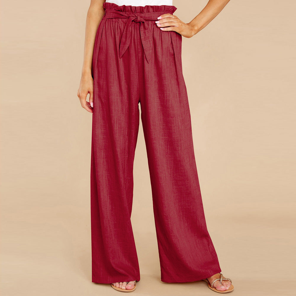 Damen weite Leinenhose mit hohem Bund und Gürtel auf Taillenhöhe Stalluxe