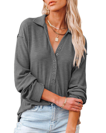 Damen lässiges Langarmhemd mit Knopfleiste und strukturiertem Muster Stalluxe