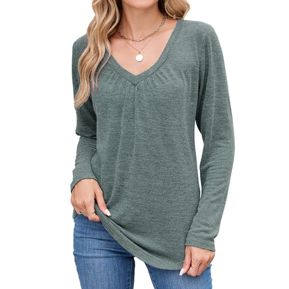 Damen lässiges Langarmshirt mit V-Ausschnitt und Falten Detail Stalluxe