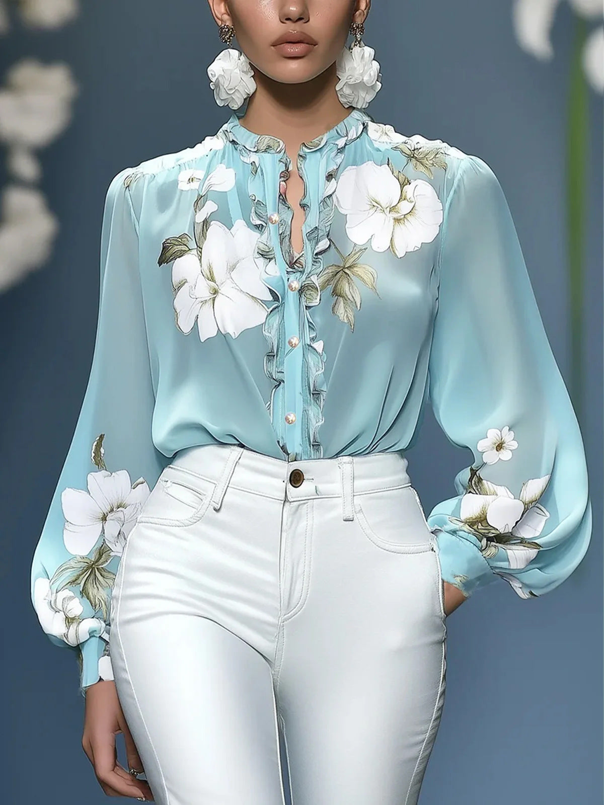 Damen Bluse mit floralem Design und Rüschen Stalluxe