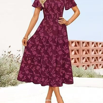 Damen Midi-Kleid mit strukturiertem Oberteil und voluminösen Ärmeln Stalluxe