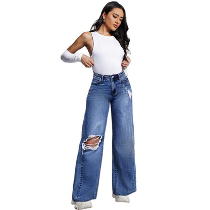 Damen Weit geschnittene Ripped Jeans mit hohem Bund und authentischem Vintage-Look Stalluxe