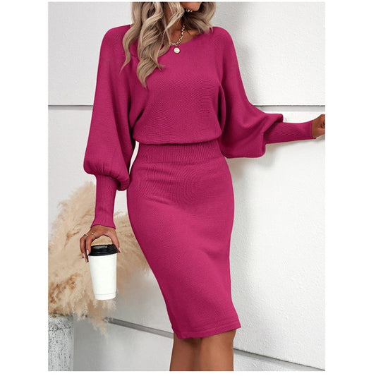 Damen Strickkleid im lässigen Modestil mit weiten Ärmeln und Taillierung Stalluxe
