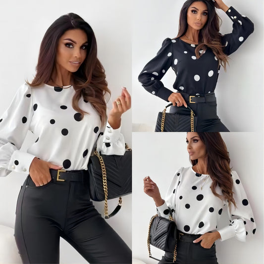 Damen Bluse mit Punkten und puffärmeligem Design Stalluxe