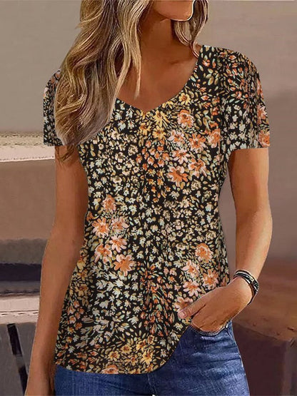 Damen Kurzarmbluse mit floralen Akzenten Stalluxe