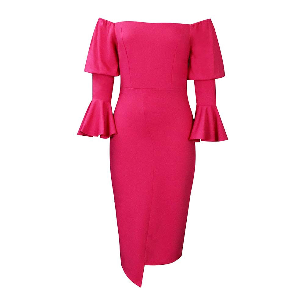 Damen Elegantes Off-Shoulder Abendkleid mit voluminösen Ärmeln und asymmetrischem Saum Stalluxe Rosa