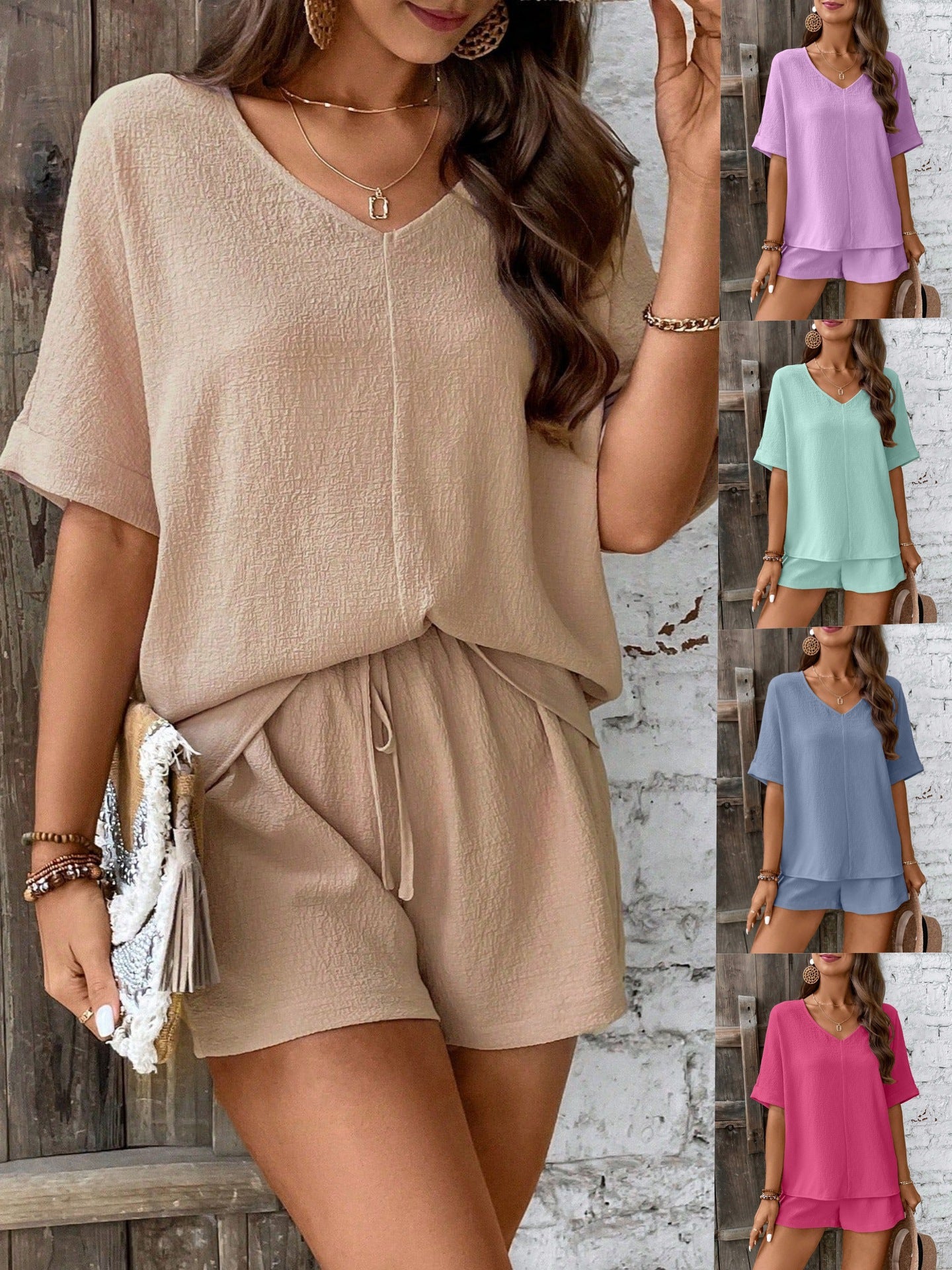 Damen Bequeme V-Ausschnitt Bluse mit Shorts Stalluxe