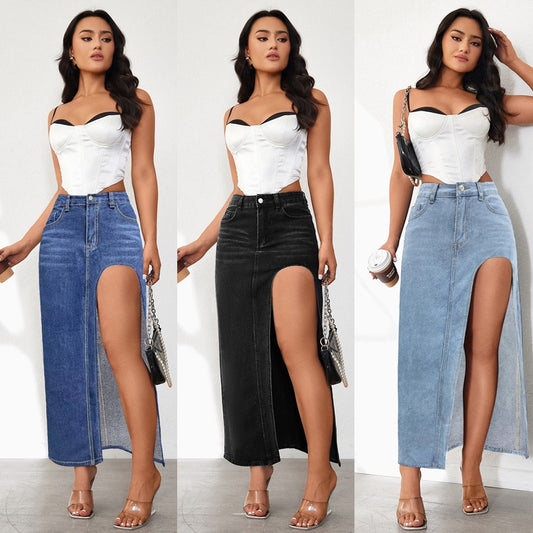 Damen Jeansrock mit hohem Schlitz und lässigem Schnitt Stalluxe