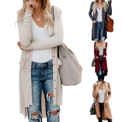 Damen Langer Strickcardigan mit Knöpfen und Taschen Stalluxe