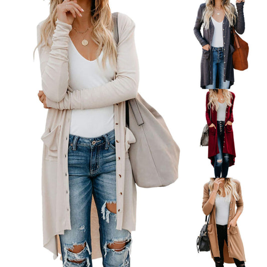 Damen Langer Strickcardigan mit Knöpfen und Taschen Stalluxe