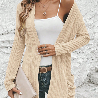 Damen Longcardigan mit feiner Rippstruktur und praktischen Taschen Stalluxe
