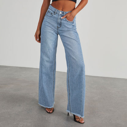 Damen Weit geschnittene Jeans mit trendigem fransigem Saum Stalluxe