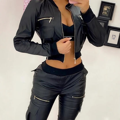 Damen Modischer Kurzjacke mit seitlichen Reißverschlusstaschen und sportlichem Bund Stalluxe