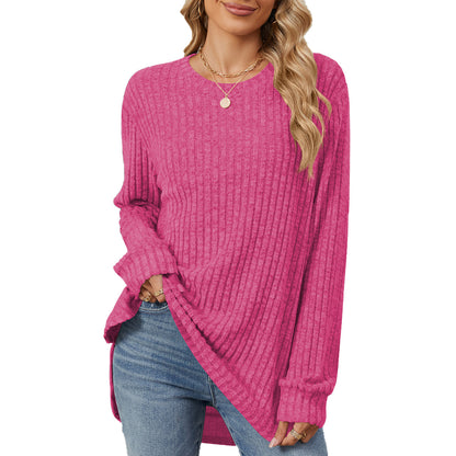 Damen lässiges Longsleeve Oberteil mit modischem Rippmuster und lockerer Passform Stalluxe