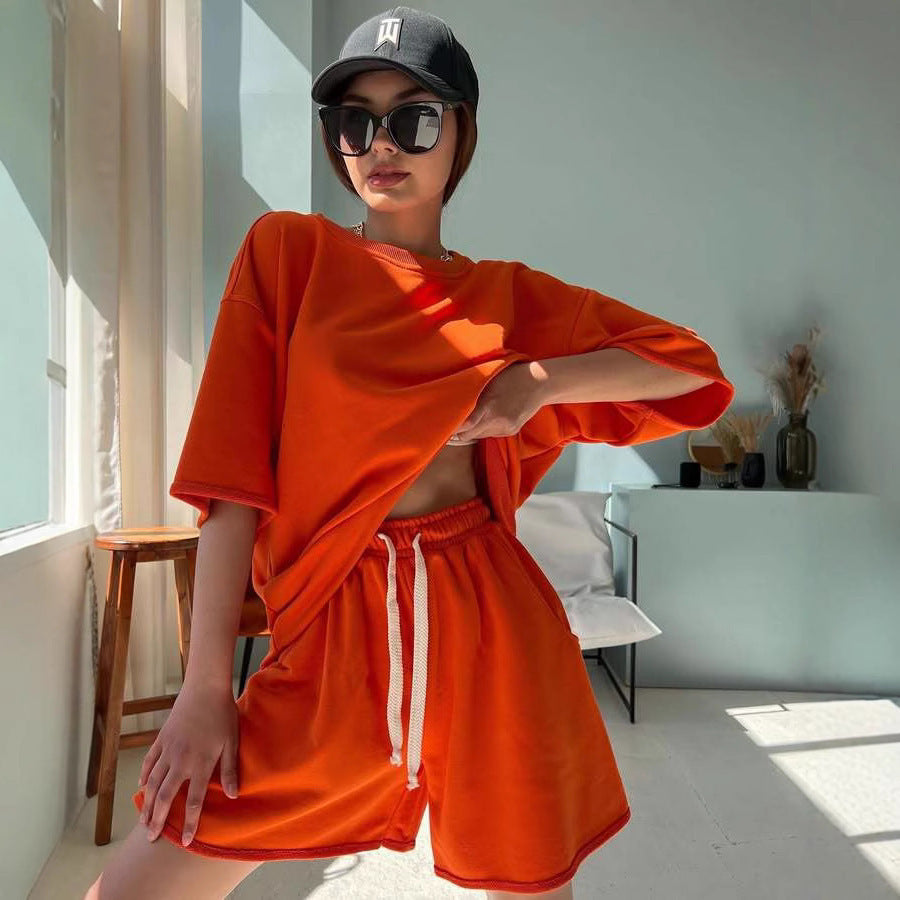 Damen lässiges Kurzarm-Set mit oversize Oberteil und weit geschnittenen Shorts Stalluxe