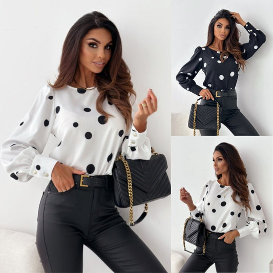 Damen Bluse mit Puffärmeln und Punkten Stalluxe