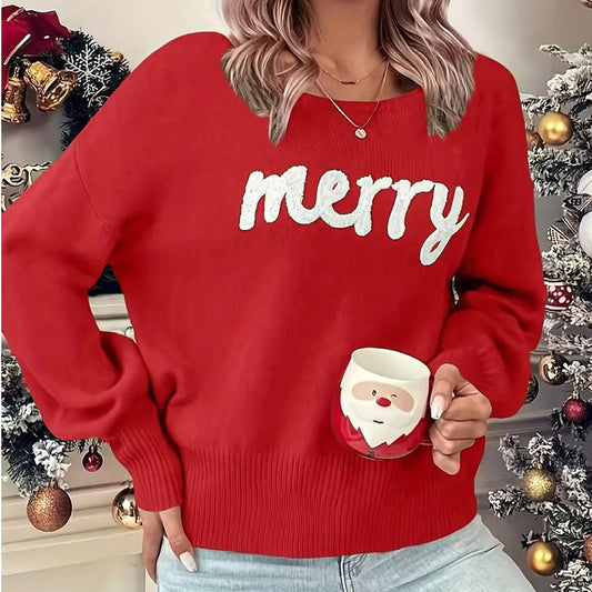 Damen gemütlicher Sweater mit festlichem Aufdruck Stalluxe