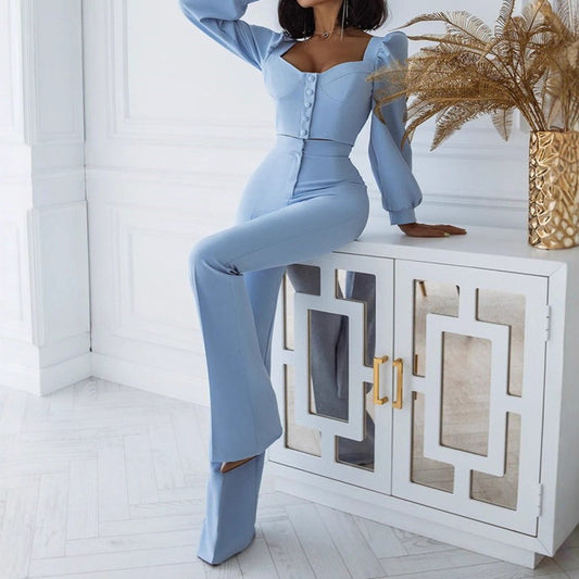 Damen Elegantes Set mit figurbetontem Oberteil und weitem Hosenbein Stalluxe
