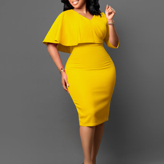 Damen Elegantes Kleid mit asymmetrischem Oberteil und Volantärmeln Stalluxe