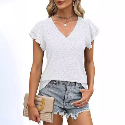 Damen modisches V-Ausschnitt-Shirt mit Rüschendetails Stalluxe