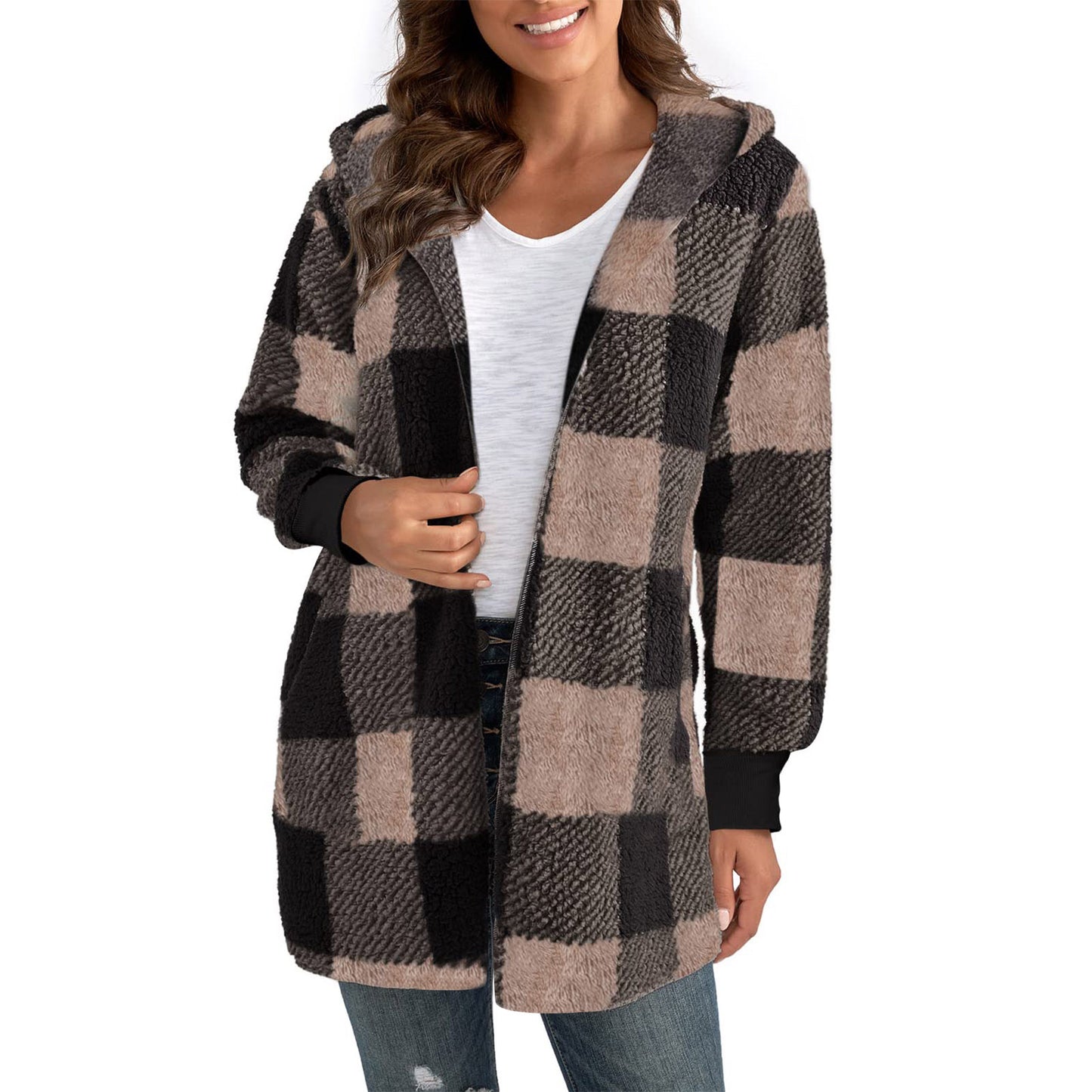 Damen Kuschelige Oversized Jacke mit Kapuze Stalluxe