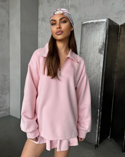 Damen lässig geschnittener Sweatpullover mit kurzem Reißverschluss und femininer Raffung Stalluxe